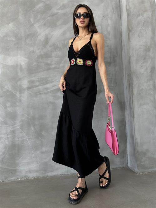 Siyah Toptan Büstiyerli Toptan Elbise