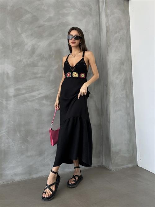 Siyah Toptan Büstiyerli Toptan Elbise