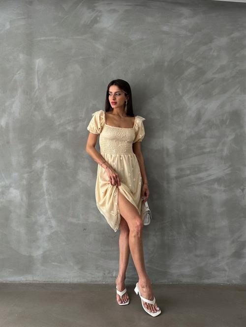 Taş Kayık Yaka Göğüs Gipeli Toptan Elbise