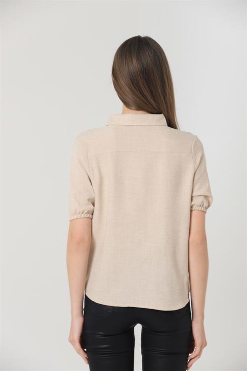 Topshow Stone Half Sleeve Lace Detailed Wholesale Shirt