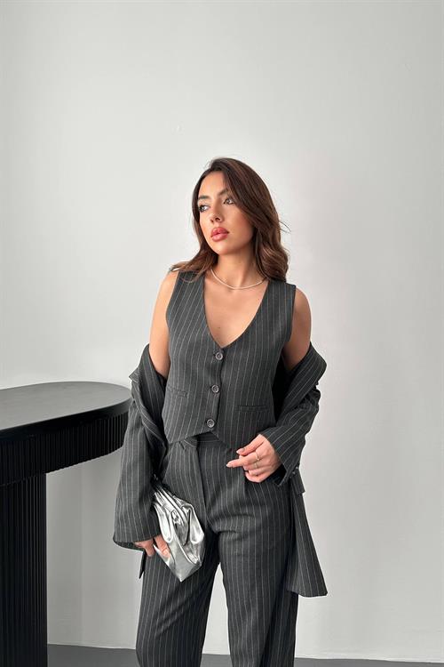 Wholesale Anthracite Striped Three-Piece Suit