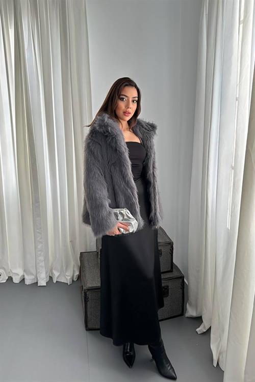 Wholesale Anthracite Faux Fur Coat
