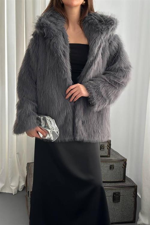 Wholesale Anthracite Faux Fur Coat