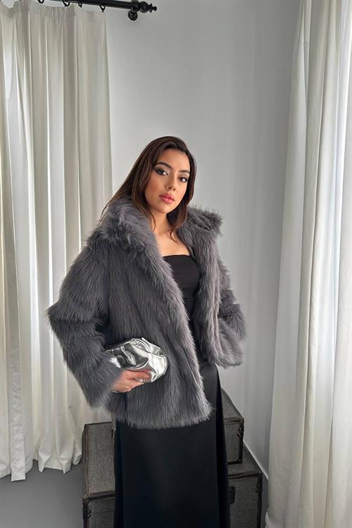 Wholesale Anthracite Faux Fur Coat