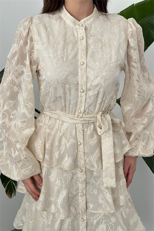 Wholesale Beige Layered Jacquard Dress