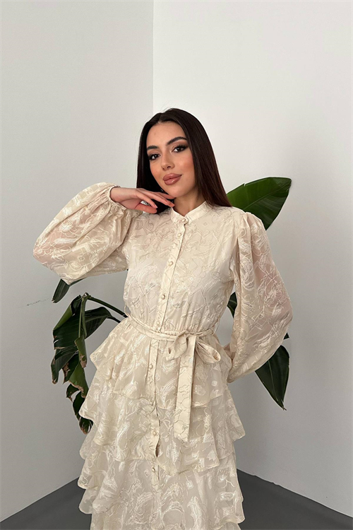 Wholesale Beige Layered Jacquard Dress