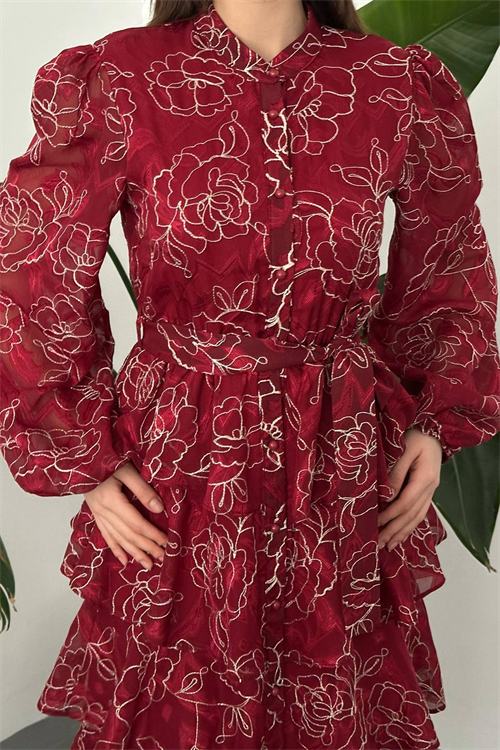 Wholesale Burgundy Layered Jacquard Dress