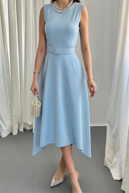 Wholesale Baby Blue Asymmetrical Atlas Dress