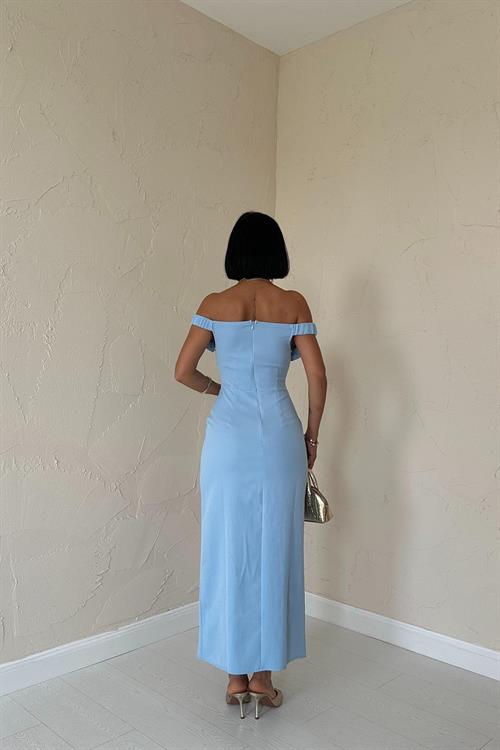 Wholesale Baby Blue Madonna Collar Rose Dress