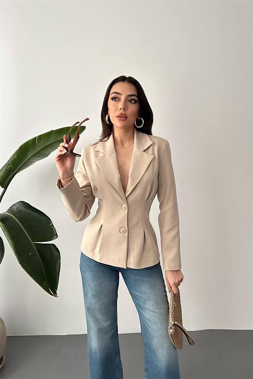 Wholesale Beige Two-Button Pleated Jacket