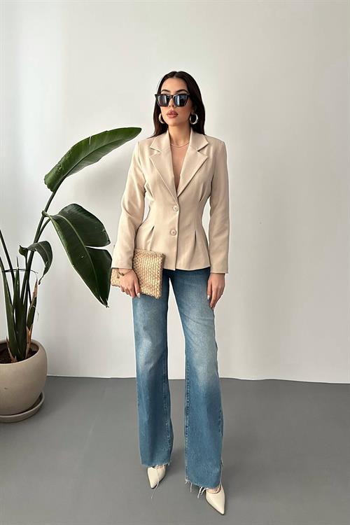 Wholesale Beige Two-Button Pleated Jacket