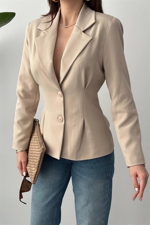 Wholesale Beige Two-Button Pleated Jacket