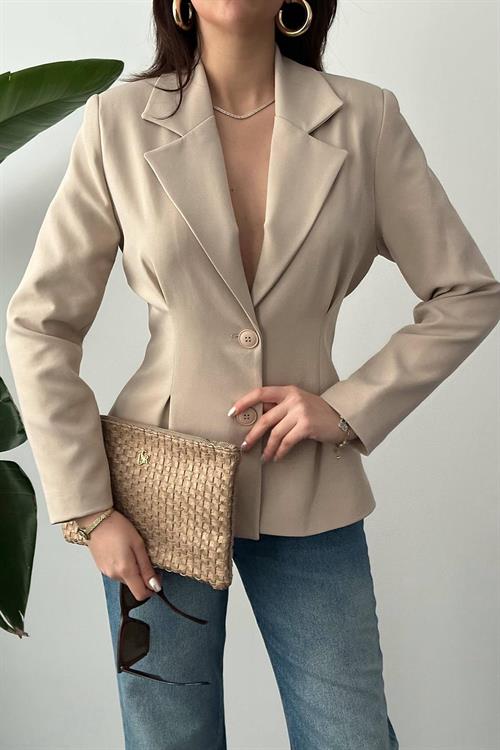 Wholesale Beige Two-Button Pleated Jacket