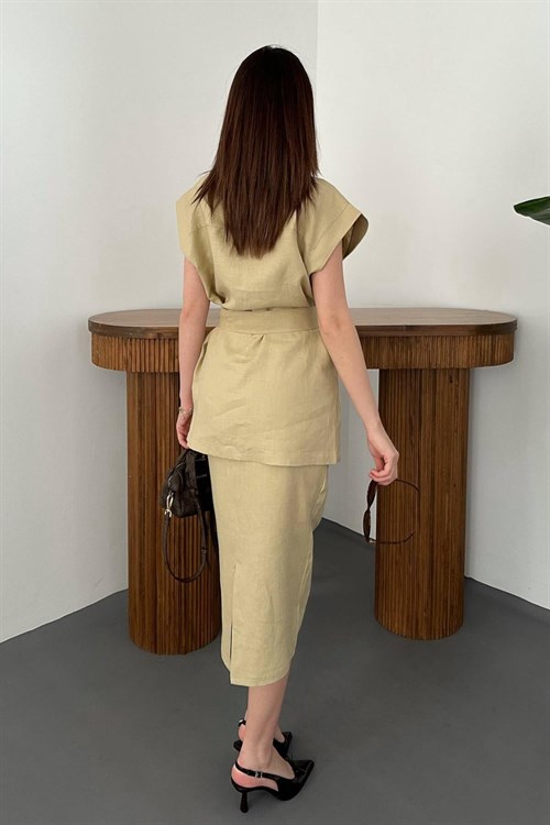 Toptan Bej Cepli Gömlek Ve Etek Takım