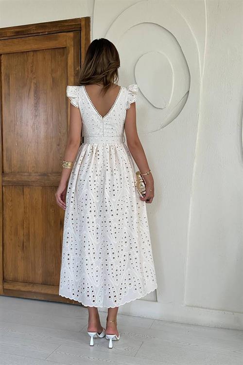 Wholesale Beige Lace Embroidered Dress