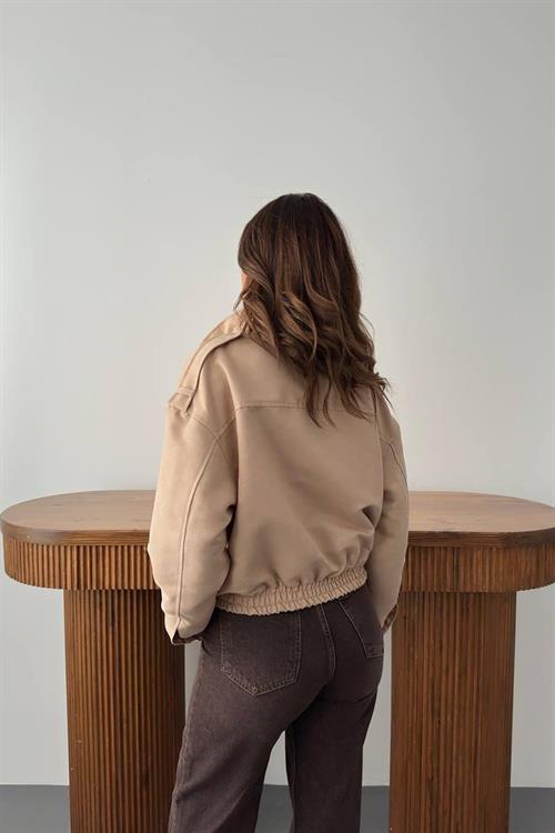 Wholesale Beige Stand-Collar Short Jacket