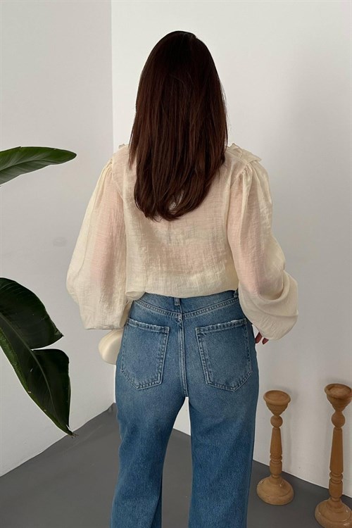 Toptan Bej Fırfırlı Bluz