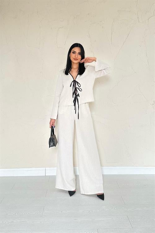 Toptan Bej Fiyonklu Keten Takım