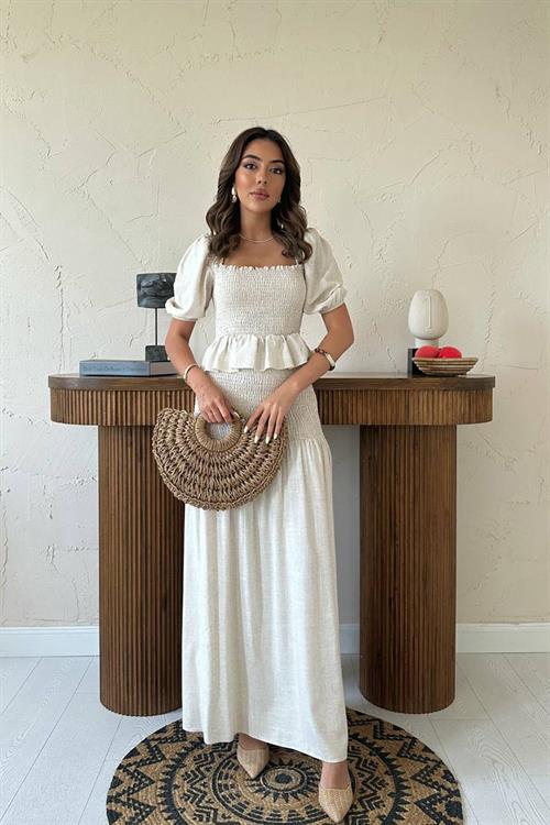 Wholesale Beige Smocked Linen Set