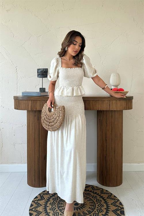 Wholesale Beige Smocked Linen Set