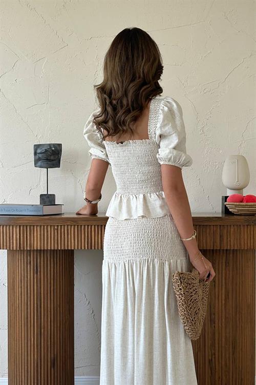 Wholesale Beige Smocked Linen Set