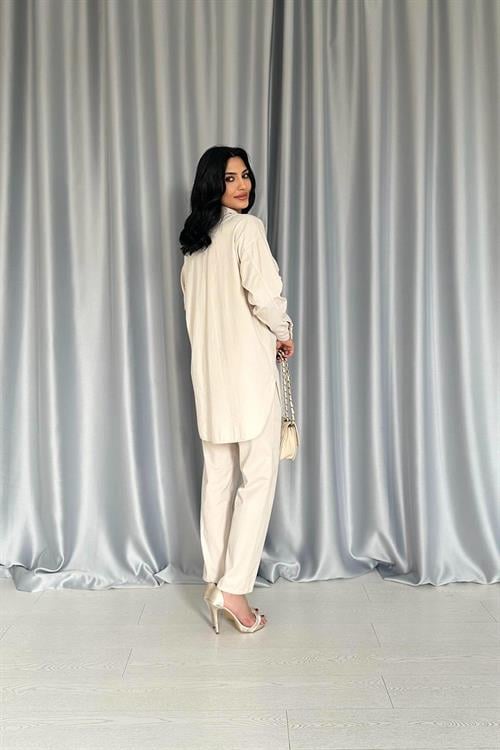 Wholesale Beige Shirt and Trousers Suit with Studs
