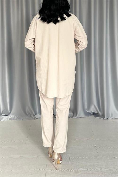 Wholesale Beige Shirt and Trousers Suit with Studs