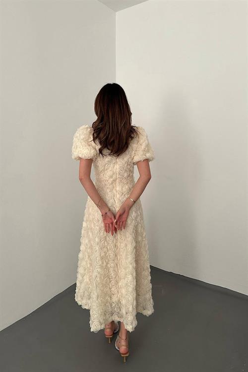 Wholesale Beige Dress with Rose Draping