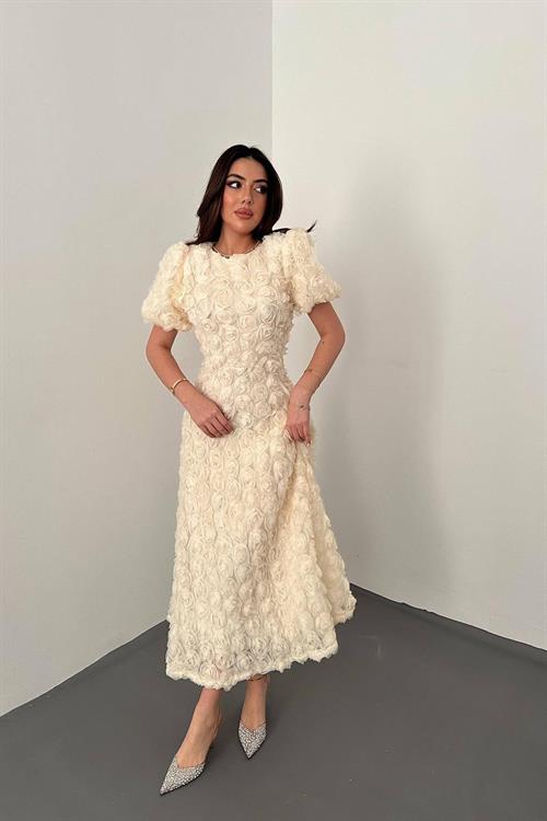 Wholesale Beige Dress with Rose Draping