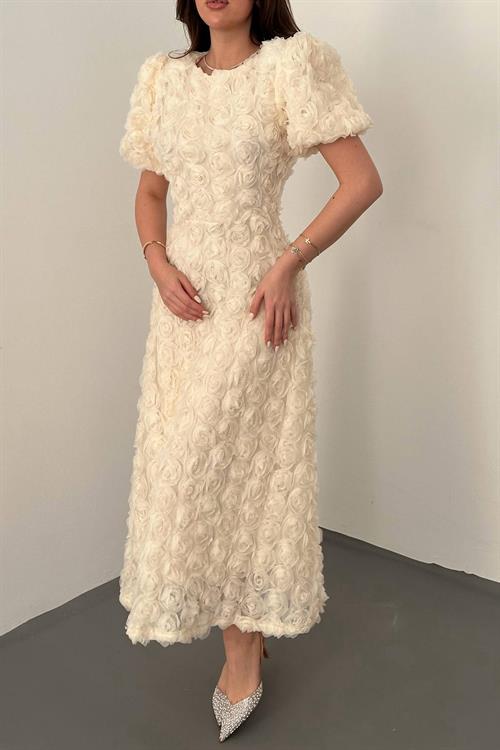 Wholesale Beige Dress with Rose Draping