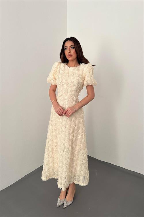 Wholesale Beige Dress with Rose Draping