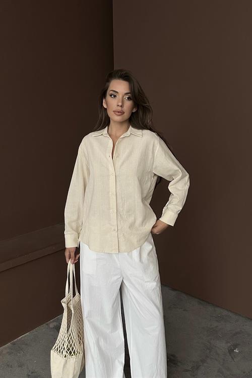Wholesale Beige Jacquard Linen Shirt