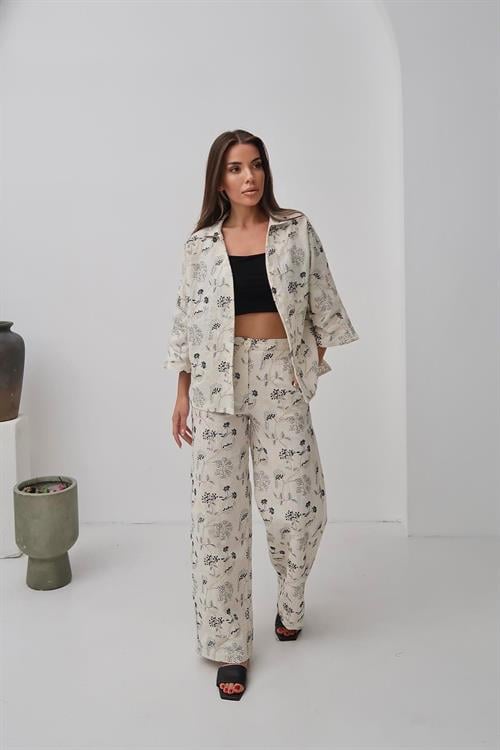 Wholesale Beige Embroidered Linen Set