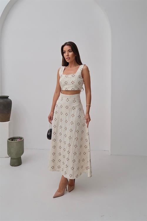 Wholesale Beige Embroidered Linen Set