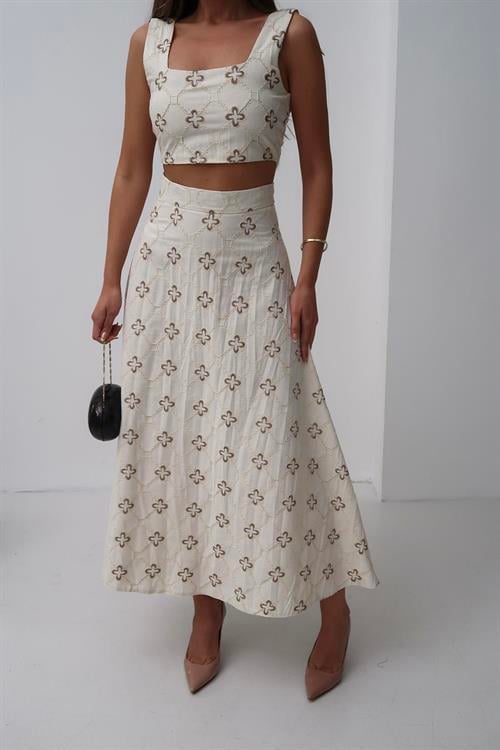 Wholesale Beige Embroidered Linen Set