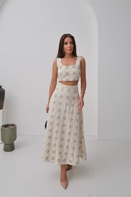 Wholesale Beige Embroidered Linen Set