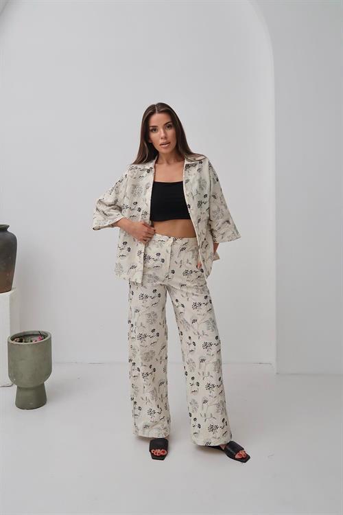 Wholesale Beige Embroidered Linen Set