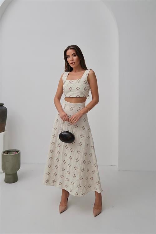 Wholesale Beige Embroidered Linen Set