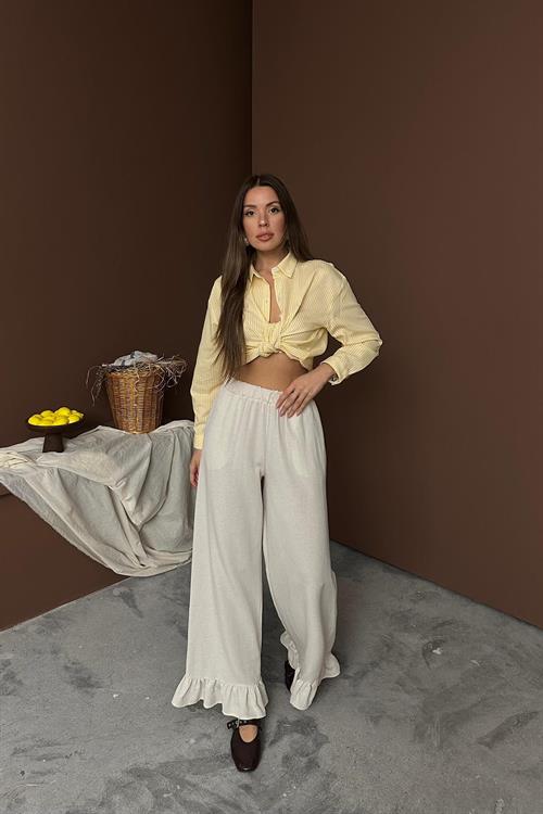 Wholesale Beige Ruffled Linen Trousers