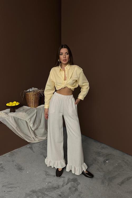 Wholesale Beige Ruffled Linen Trousers