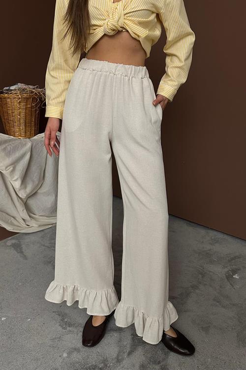Wholesale Beige Ruffled Linen Trousers