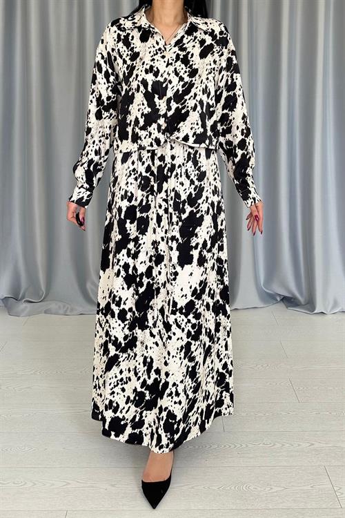 Wholesale Beige Black Patterned Viscose Suit