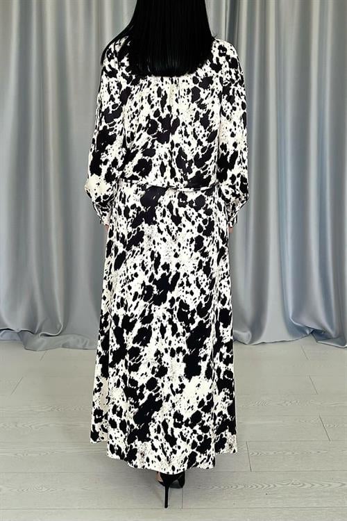 Wholesale Beige Black Patterned Viscose Suit