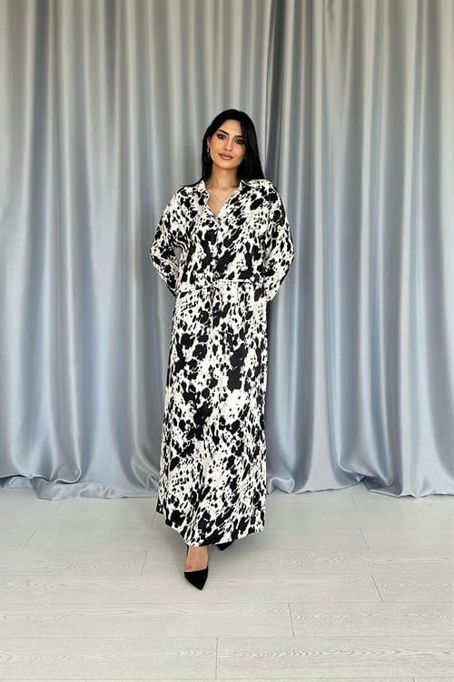 Wholesale Beige Black Patterned Viscose Suit