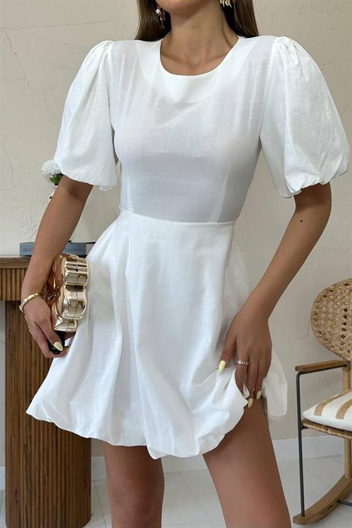 Wholesale White Back-Tie Linen Dress