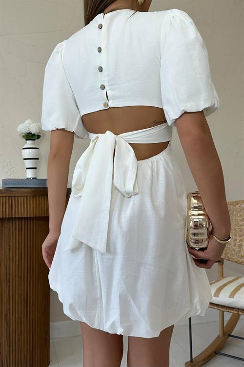 Wholesale White Back-Tie Linen Dress