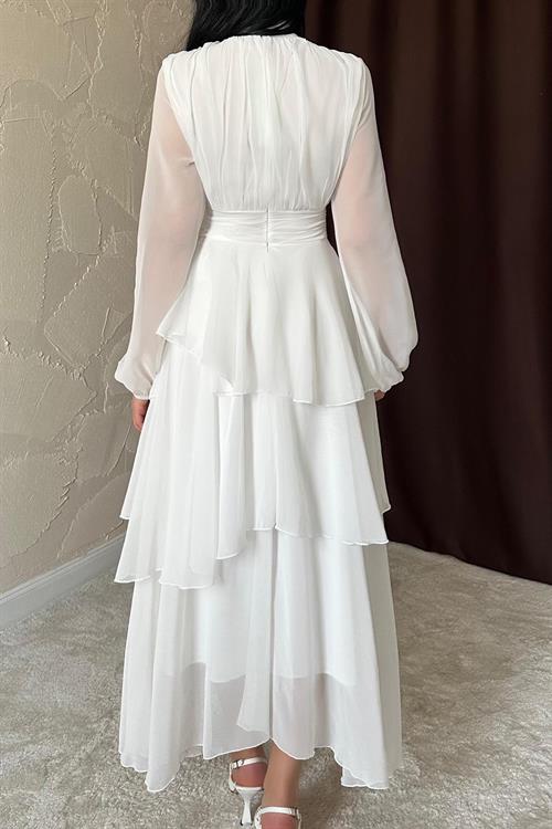 Toptan Beyaz Bel Detaylı Elbise