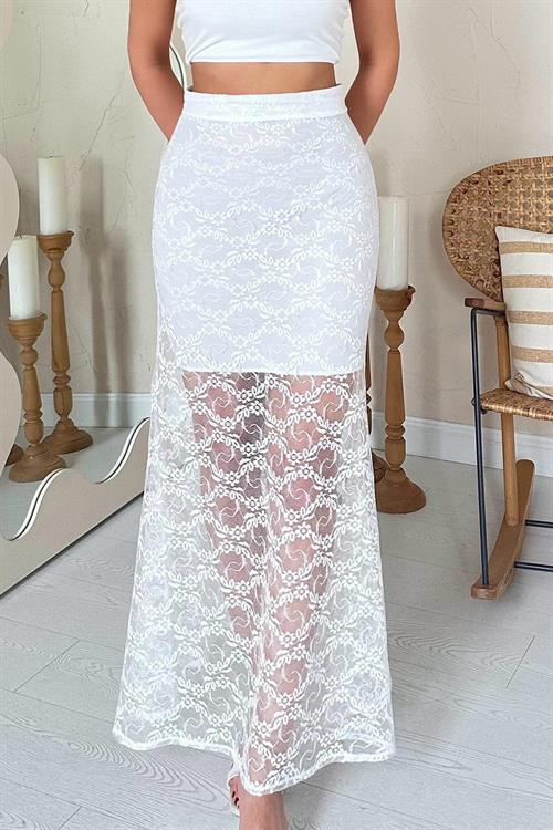 Wholesale White Lace Detailed Skirt
