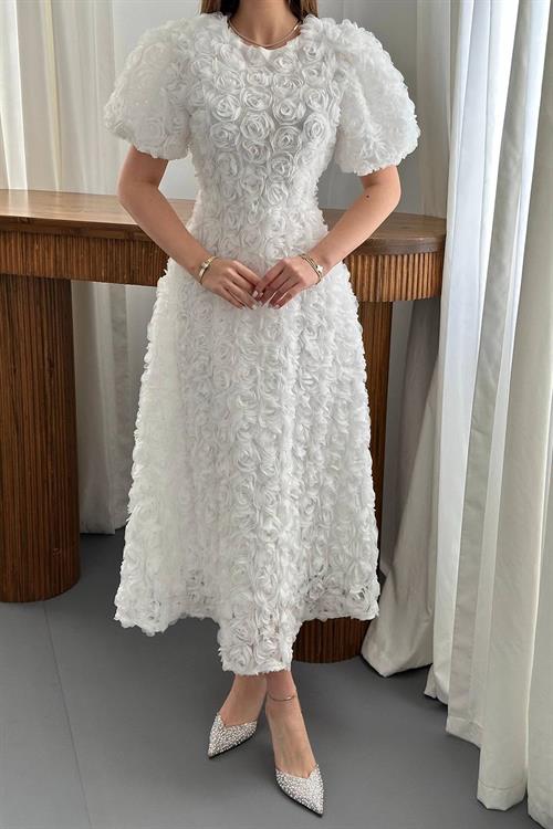 Wholesale White Dress with Rose Draping