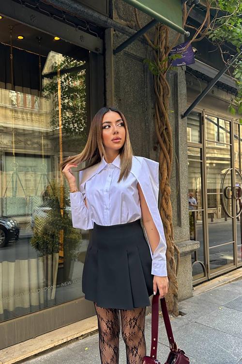 Wholesale White Poplin Shirt with Sleeve Detail